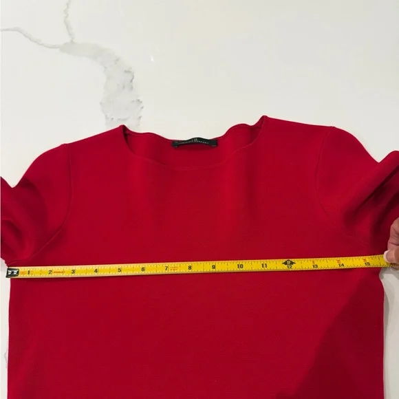 Carolina Herrera Cherry Red Pleated-Cuff Long Sleeve Top - Picture 5 of 8